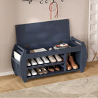Banc de rangement 2 places avec coussin – Noir / Naturel / Bleu marine / Espresso / Blanc antique