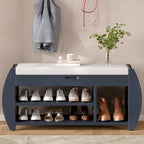 Banc de rangement 2 places avec coussin – Noir / Naturel / Bleu marine / Espresso / Blanc antique