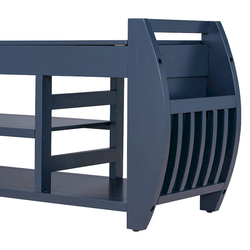 Banc de rangement 2 places avec coussin – Noir / Naturel / Bleu marine / Espresso / Blanc antique
