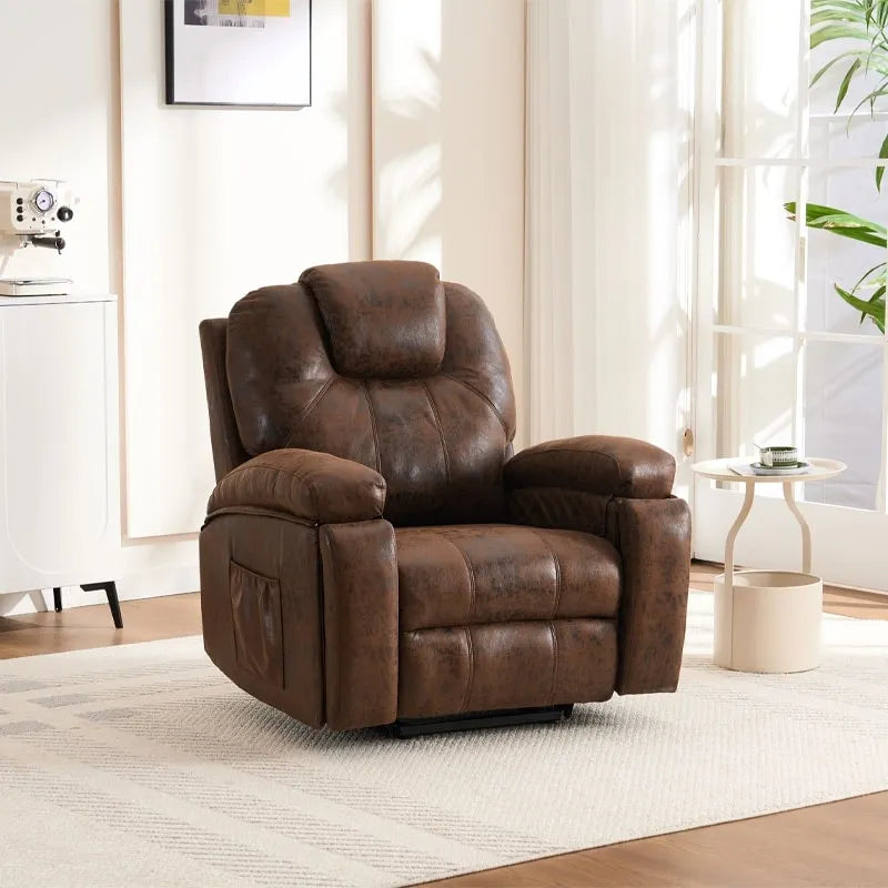 Fauteuil inclinable releveur marron avec massage et chaleur, une place