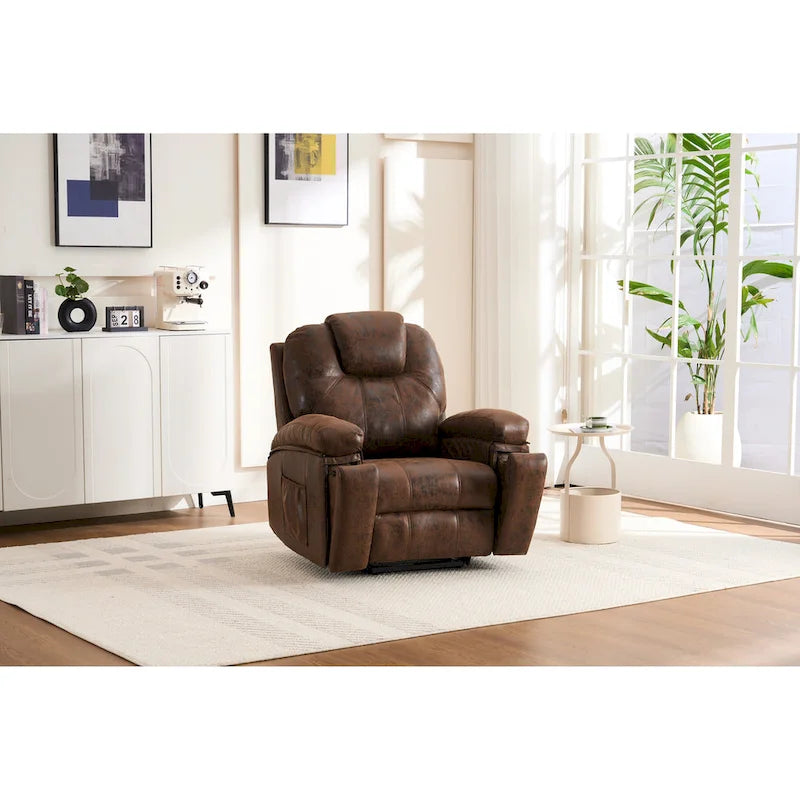 Fauteuil inclinable releveur marron avec massage et chaleur, une place