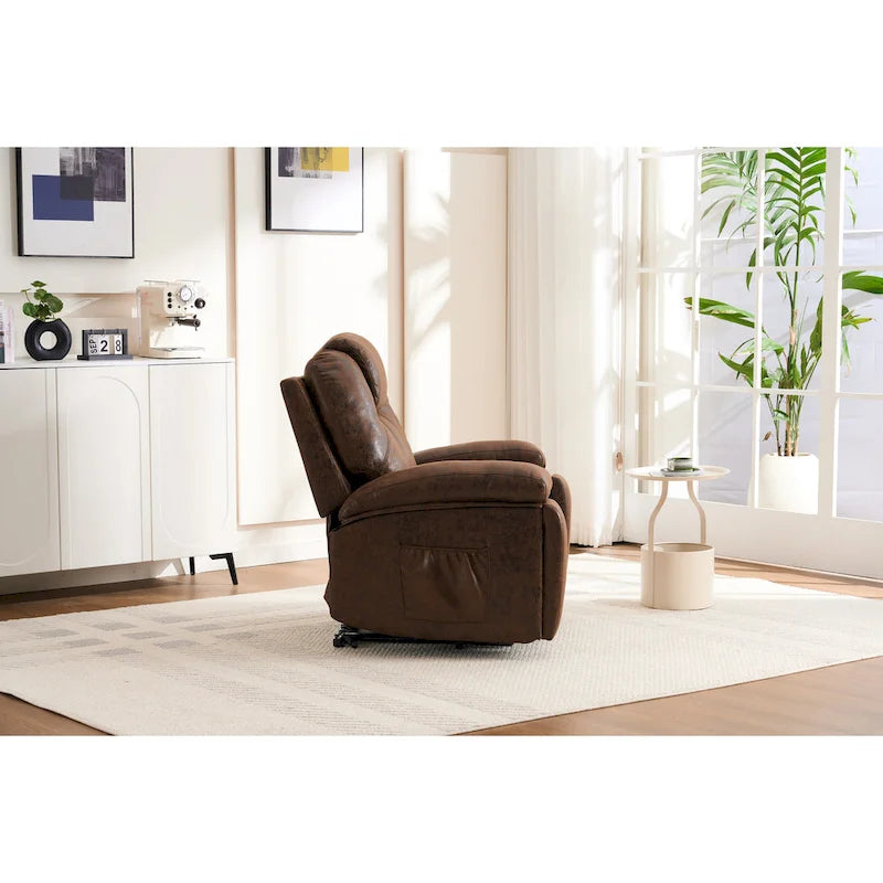 Fauteuil inclinable releveur marron avec massage et chaleur, une place