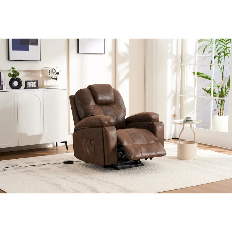 Fauteuil inclinable releveur marron avec massage et chaleur, une place