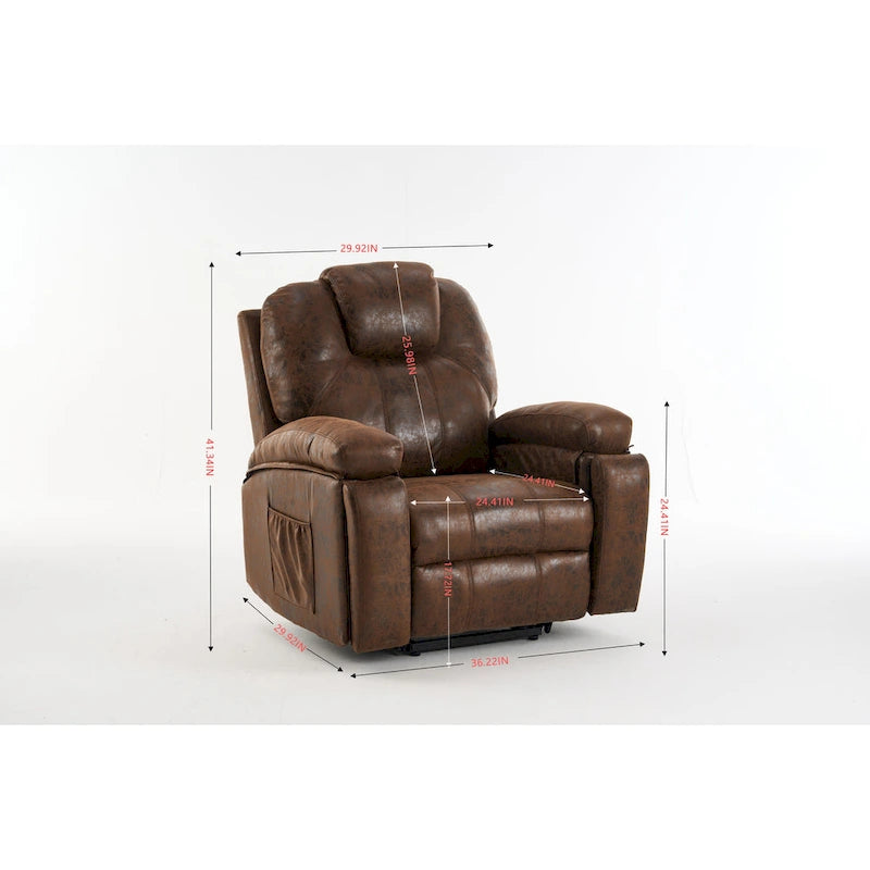 Fauteuil inclinable releveur marron avec massage et chaleur, une place