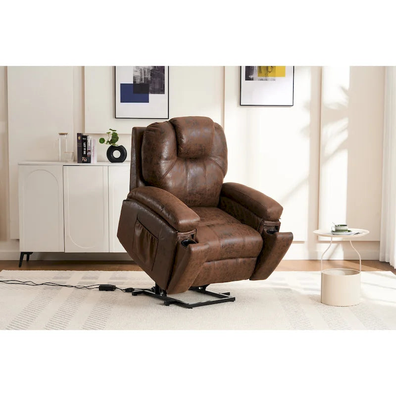 Fauteuil inclinable releveur marron avec massage et chaleur, une place