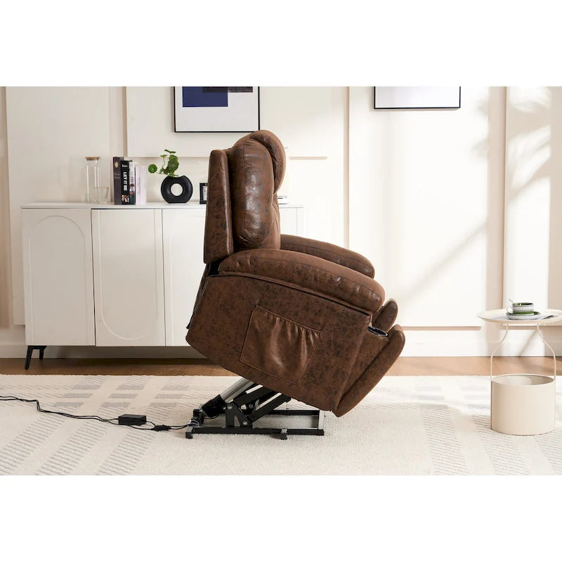 Fauteuil inclinable releveur marron avec massage et chaleur, une place