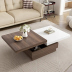 Table basse carrée rotative noire et blanche avec rangement caché, double couche, MDF
