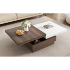Table basse carrée rotative noire et blanche avec rangement caché, double couche, MDF