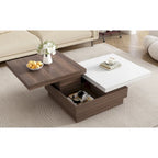 Table basse carrée rotative noire et blanche avec rangement caché, double couche, MDF