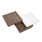 Table basse carrée rotative noire et blanche avec rangement caché, double couche, MDF