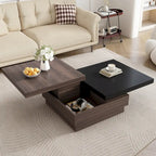 Table basse carrée rotative noire et blanche avec rangement caché, double couche, MDF