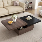 Table basse carrée rotative noire et blanche avec rangement caché, double couche, MDF