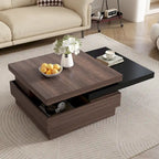 Table basse carrée rotative noire et blanche avec rangement caché, double couche, MDF