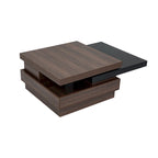 Table basse carrée rotative noire et blanche avec rangement caché, double couche, MDF