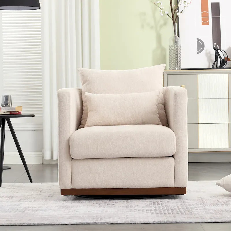 Fauteuil pivotant rond en chenille beige / marron / noir carbone / gris foncé, une place