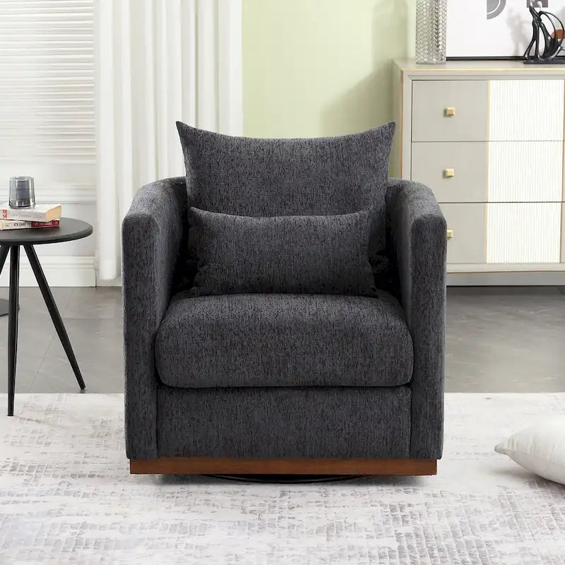 Fauteuil pivotant rond en chenille beige / marron / noir carbone / gris foncé, une place