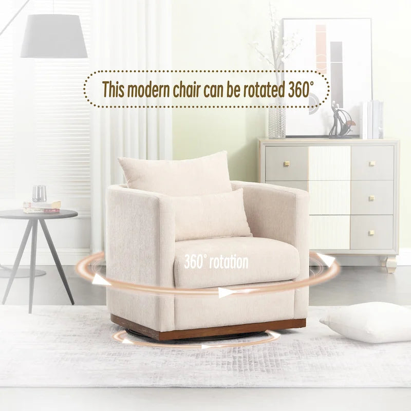 Fauteuil pivotant rond en chenille beige / marron / noir carbone / gris foncé, une place