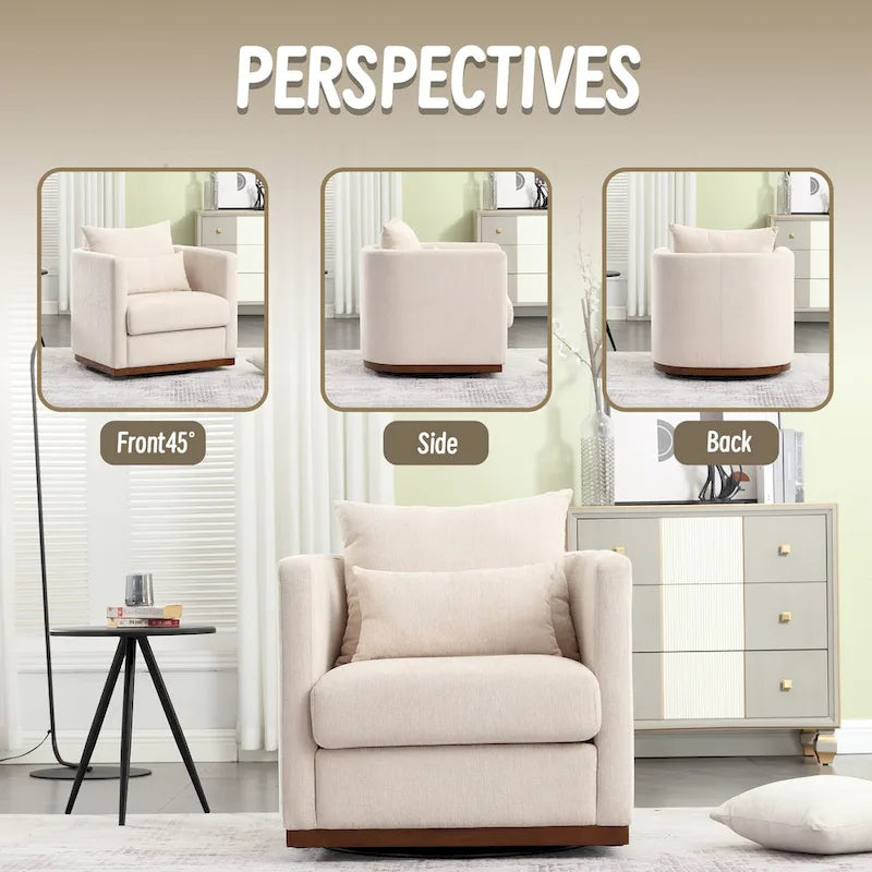 Fauteuil pivotant rond en chenille beige / marron / noir carbone / gris foncé, une place