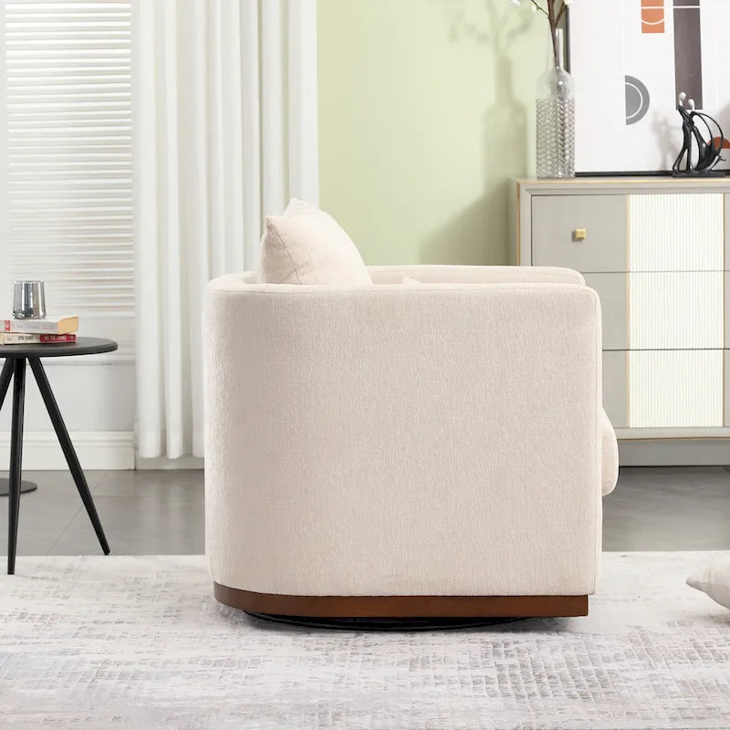 Fauteuil pivotant rond en chenille beige / marron / noir carbone / gris foncé, une place