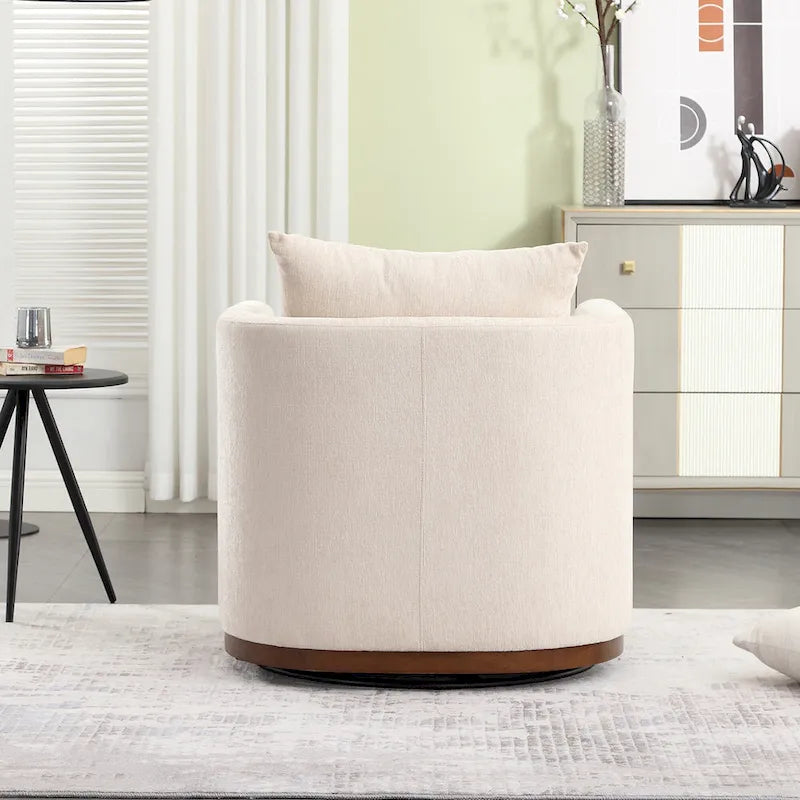 Fauteuil pivotant rond en chenille beige / marron / noir carbone / gris foncé, une place