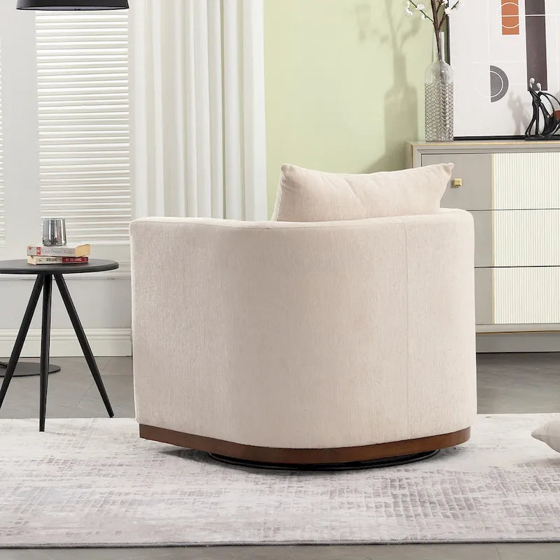 Fauteuil pivotant rond en chenille beige / marron / noir carbone / gris foncé, une place