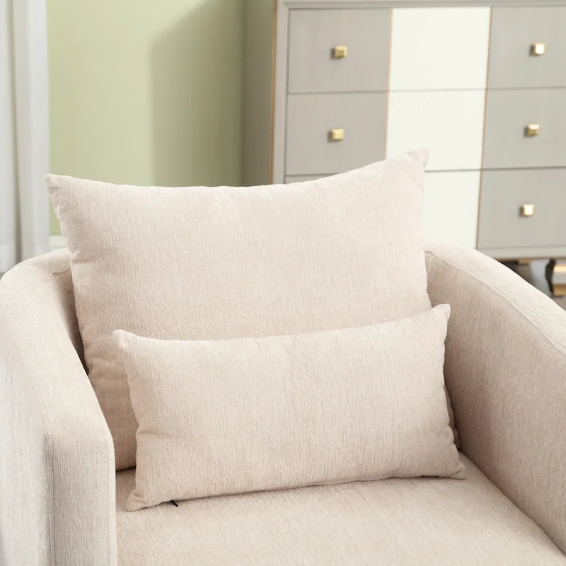 Fauteuil pivotant rond en chenille beige / marron / noir carbone / gris foncé, une place