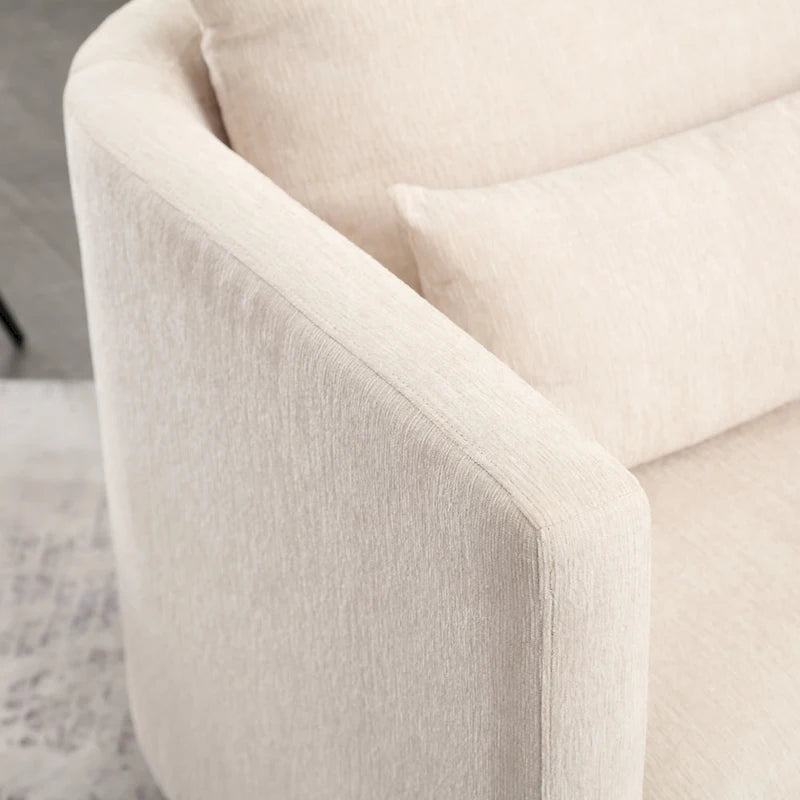Fauteuil pivotant rond en chenille beige / marron / noir carbone / gris foncé, une place