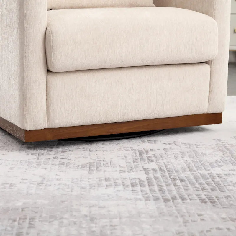 Fauteuil pivotant rond en chenille beige / marron / noir carbone / gris foncé, une place