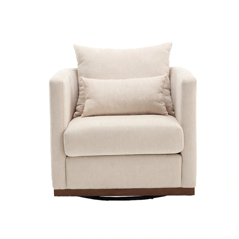 Fauteuil pivotant rond en chenille beige / marron / noir carbone / gris foncé, une place
