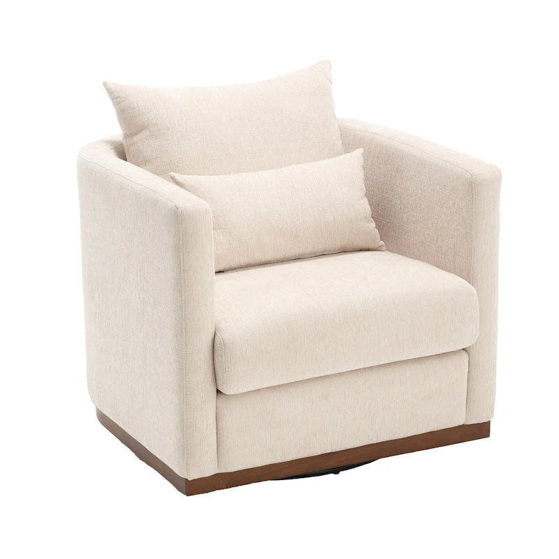 Fauteuil pivotant rond en chenille beige / marron / noir carbone / gris foncé, une place