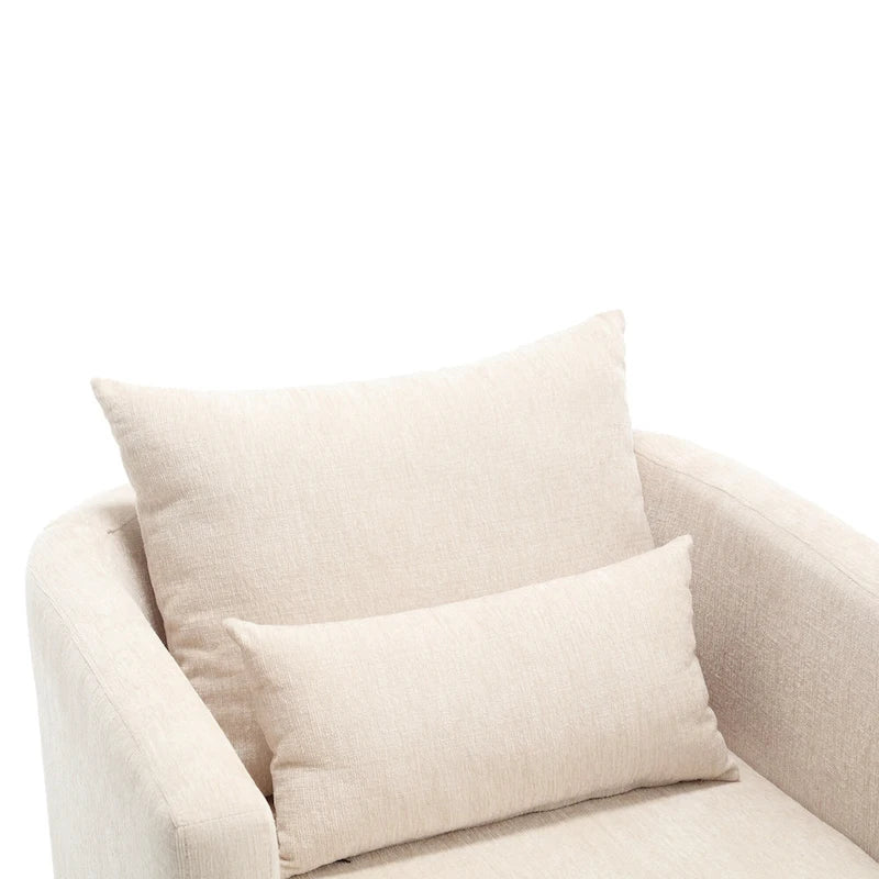 Fauteuil pivotant rond en chenille beige / marron / noir carbone / gris foncé, une place