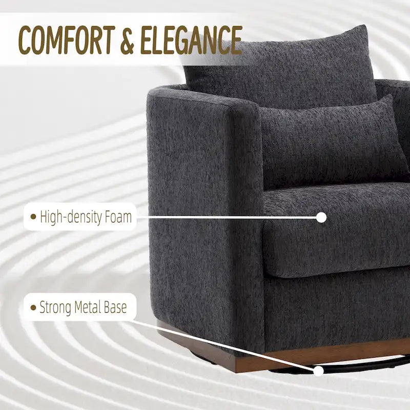 Fauteuil pivotant rond en chenille beige / marron / noir carbone / gris foncé, une place