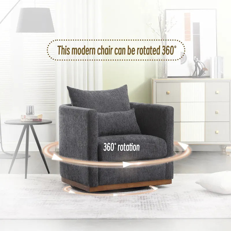 Fauteuil pivotant rond en chenille beige / marron / noir carbone / gris foncé, une place
