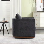 Fauteuil pivotant rond en chenille beige / marron / noir carbone / gris foncé, une place