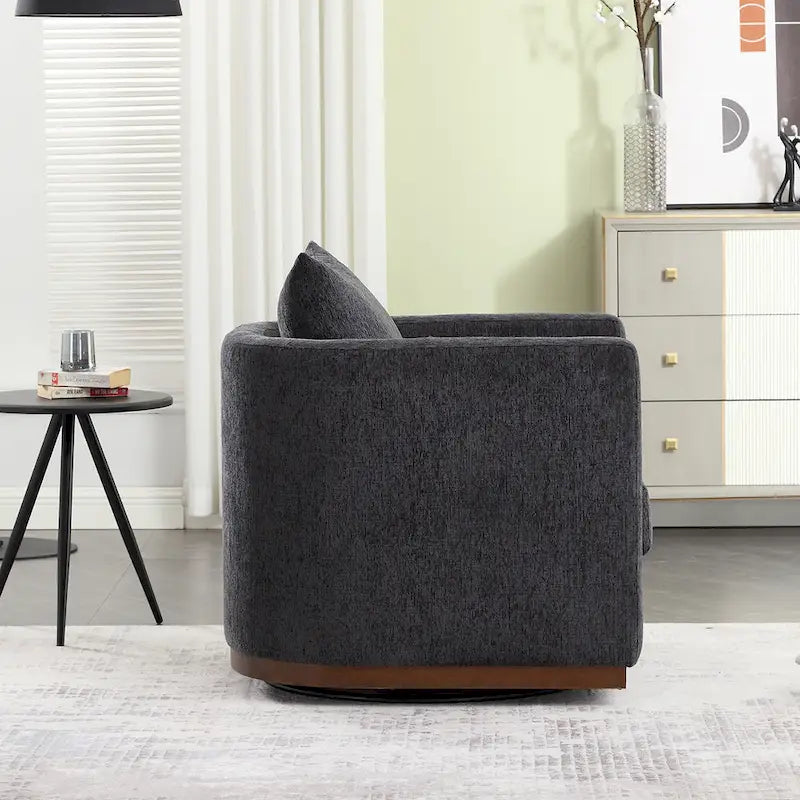 Fauteuil pivotant rond en chenille beige / marron / noir carbone / gris foncé, une place