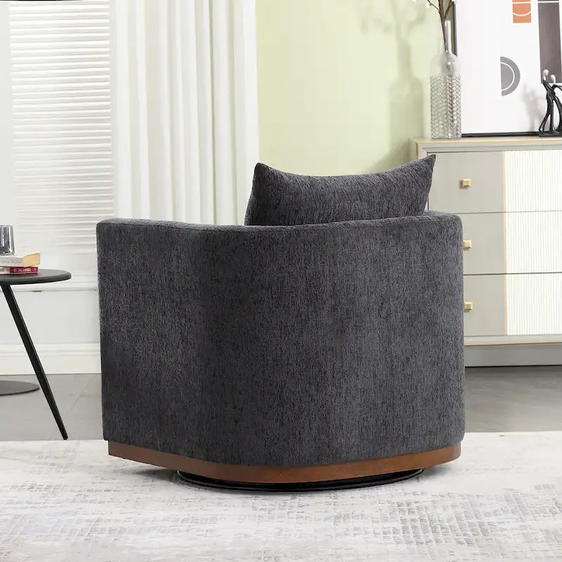 Fauteuil pivotant rond en chenille beige / marron / noir carbone / gris foncé, une place