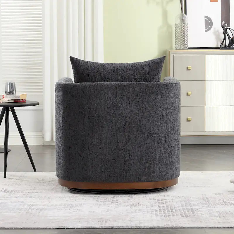 Fauteuil pivotant rond en chenille beige / marron / noir carbone / gris foncé, une place