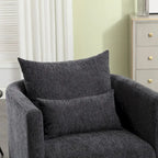Fauteuil pivotant rond en chenille beige / marron / noir carbone / gris foncé, une place