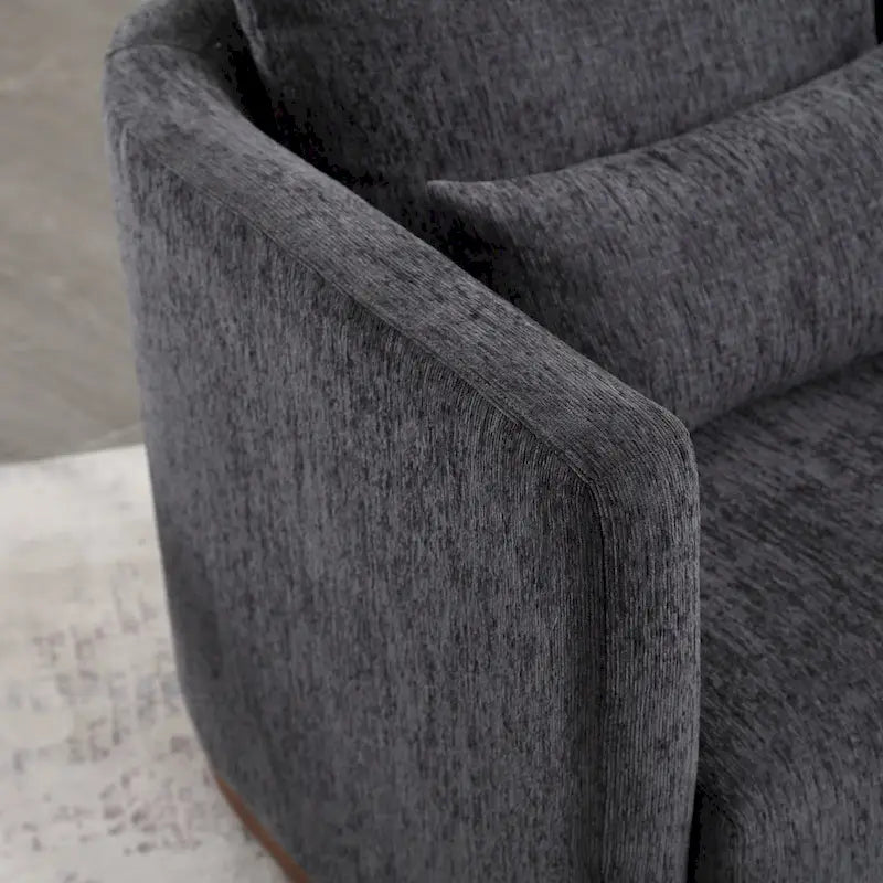 Fauteuil pivotant rond en chenille beige / marron / noir carbone / gris foncé, une place