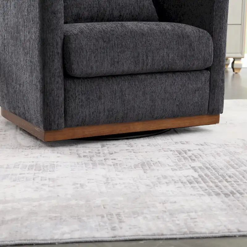 Fauteuil pivotant rond en chenille beige / marron / noir carbone / gris foncé, une place