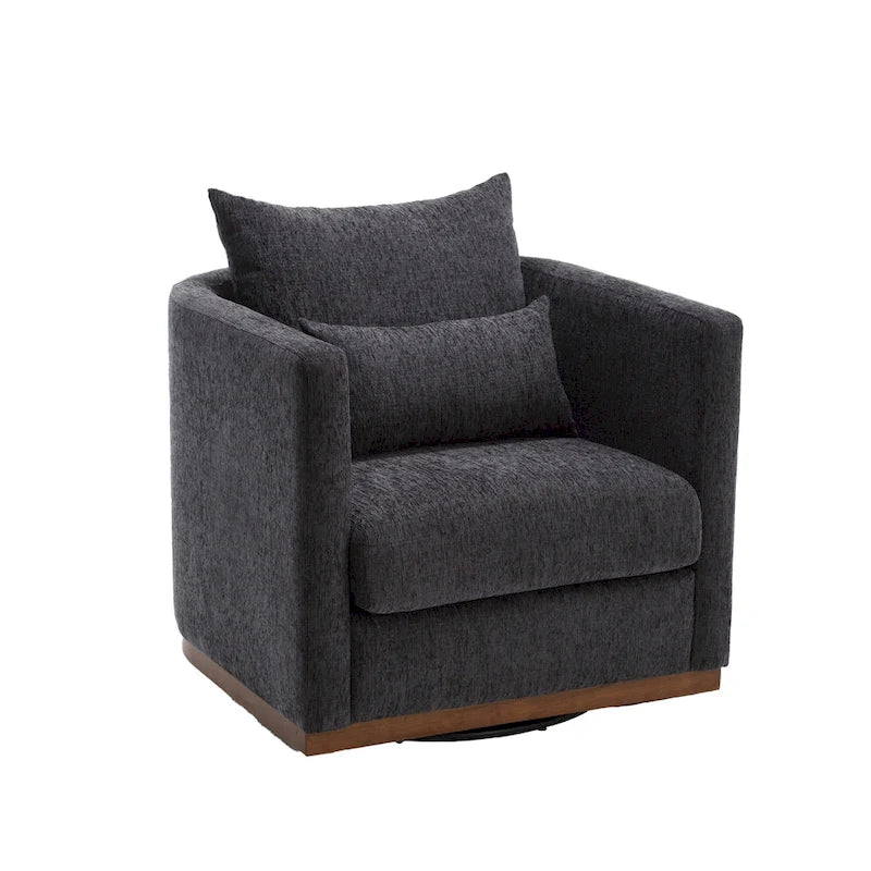 Fauteuil pivotant rond en chenille beige / marron / noir carbone / gris foncé, une place