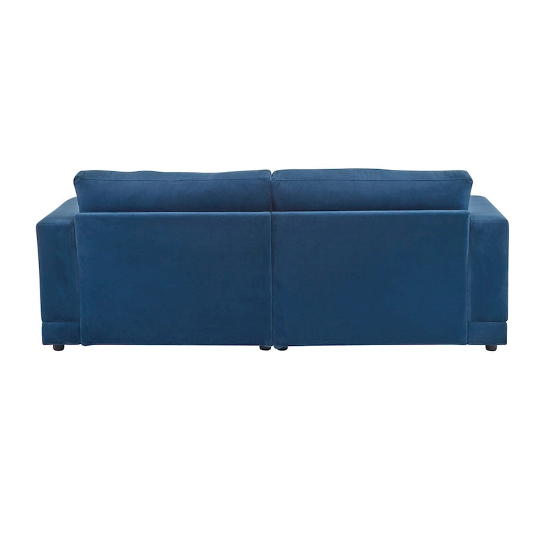 Canapé 2 places à accoudoirs carrés, gris clair / beige / bleu