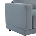 Canapé 2 places à accoudoirs carrés, gris clair / beige / bleu