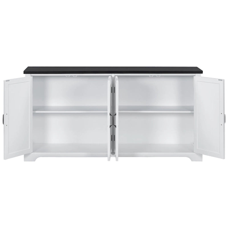 Buffet en pin massif style ferme, blanc et noir, avec poignées en métal