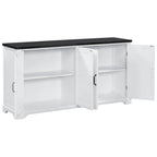 Buffet en pin massif style ferme, blanc et noir, avec poignées en métal