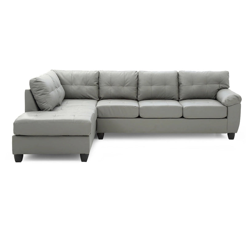 Tufted Reversible Faux Leather L-Shape Sectional Sofa - 111  - Gray
