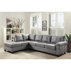 Canapé d'angle modulable en similicuir touffeté gris, réversible, multi-places