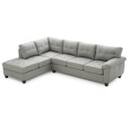 Canapé d'angle modulable en similicuir touffeté gris, réversible, multi-places