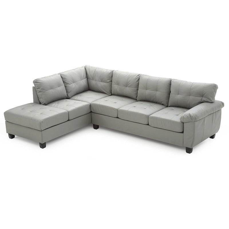 Canapé d'angle modulable en similicuir touffeté gris, réversible, multi-places