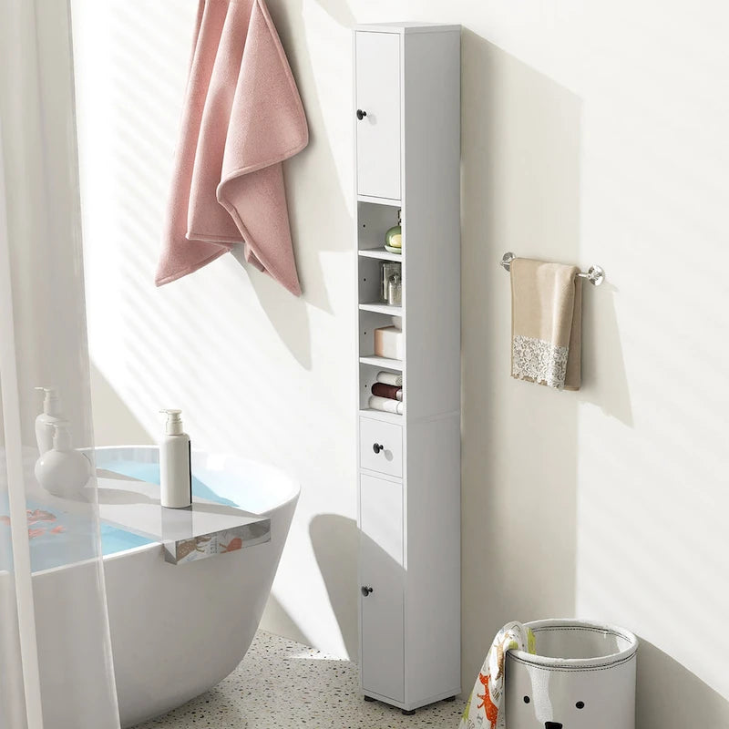 Meuble de rangement haut et étroit blanc peint avec tiroir, simple